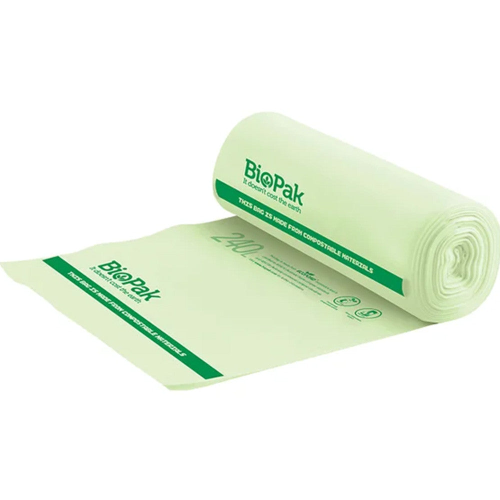 BioPak compostable bin liners 240L green roll of 12 - AS 4736 and AS 5810 certified wholesale Melbourne