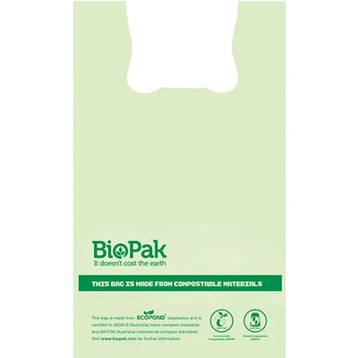 BioPak compostable 25L bin liners with tie-handles, green, pack of 100 - AS 4736 and AS 5810 wholesale Melbourne