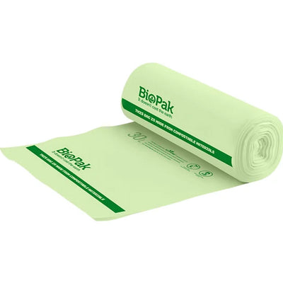 BioPak compostable bin liners 50L green roll of 30 - AS 4736 and AS 5810 certified wholesale Melbourne