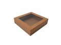 Square kraft paper platter box 225x225x60mm with clear window lid, shallow grazing box for desserts