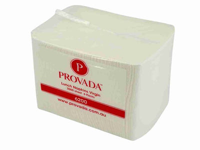 Provada white 1-ply QT-fold lunch napkins 300x300mm, carton of 3000 for café, school and office catering use