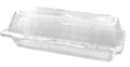 Clear PVC hinged lid food containers 244x110x80mm stacked, 400 per carton for cafe and deli use