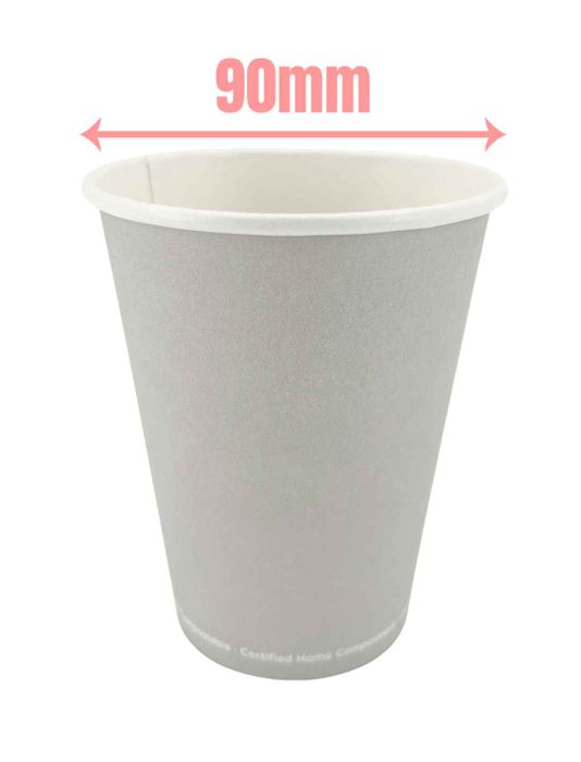 Slate grey 12oz Detpak single wall paper coffee cup with white rim, 90mm diameter, for takeaway hot drinks