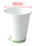 Detpak 16oz single wall white PLA hot cup, 1000 per carton, 89mm lid diameter, sustainable coffee cup