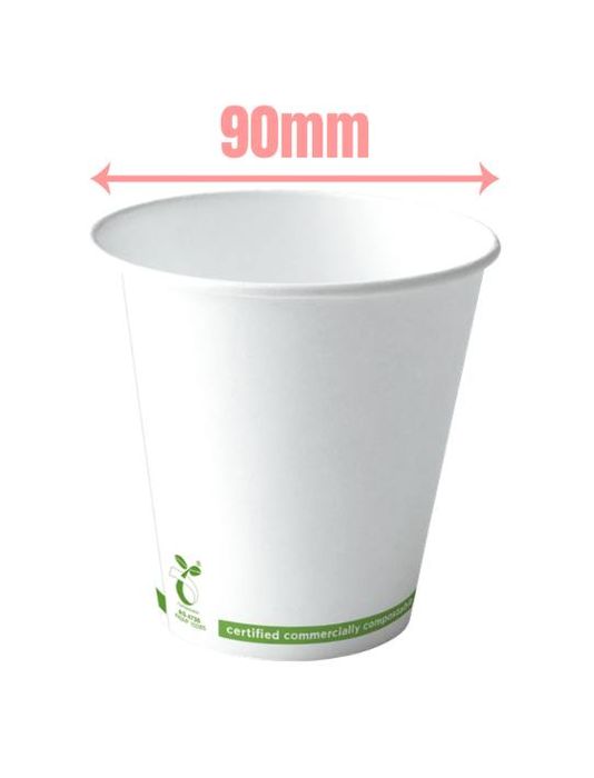 Detpak 8oz squat single wall white disposable coffee cups, 1000 per carton, for café and coffee shop use
