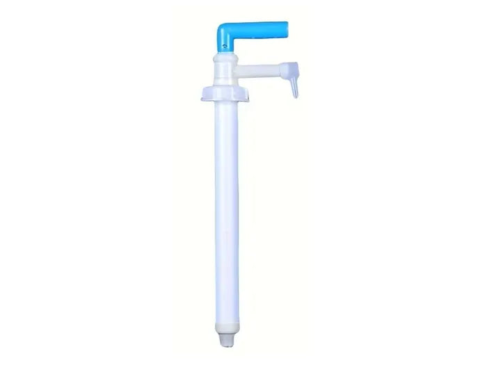 A plastic water filter pen with a white barrel and a blue T-handle valve, shown against a plain white background.