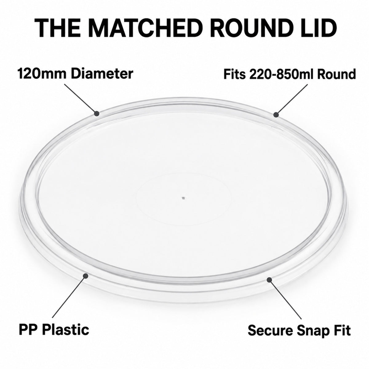 Container lids - 120mm, fits round containers 220-850ml, PP, secure snap fit