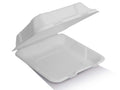White sugarcane compostable dinner clamshell 9 inch 229x229mm for eco food packaging at catering and events