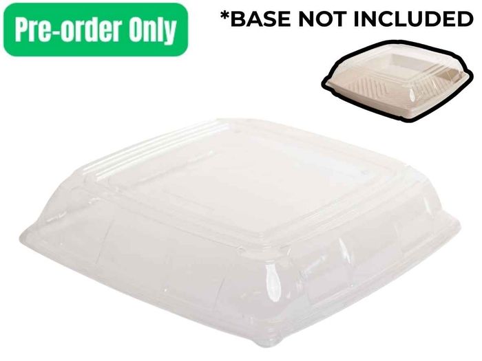 Bioway clear PET lid for large sugarcane square platter 418x418mm, 50-pack for catering and event food service