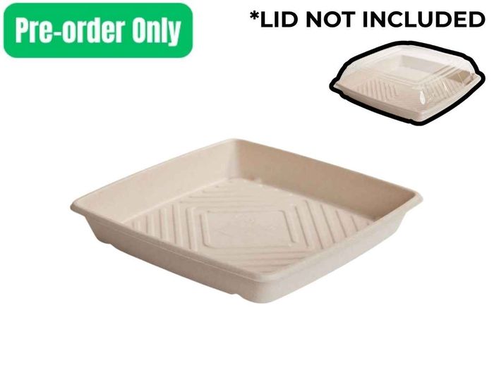 Bioway compostable sugarcane square platter medium 305x305x45mm, eco-friendly disposable tableware for catering and events