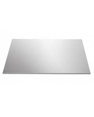 Rectangle silver standard cake boards 16x12 inch stacked in a pack of 50, used for supporting and presenting decorated cakes