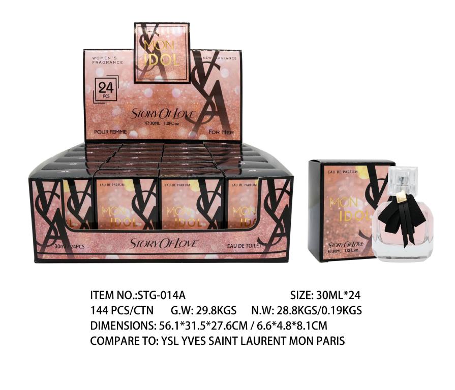 30ml Mon Idol Story of Love fragrance dupe bottle inspired by YSL Mon Paris, wholesale carton of 24