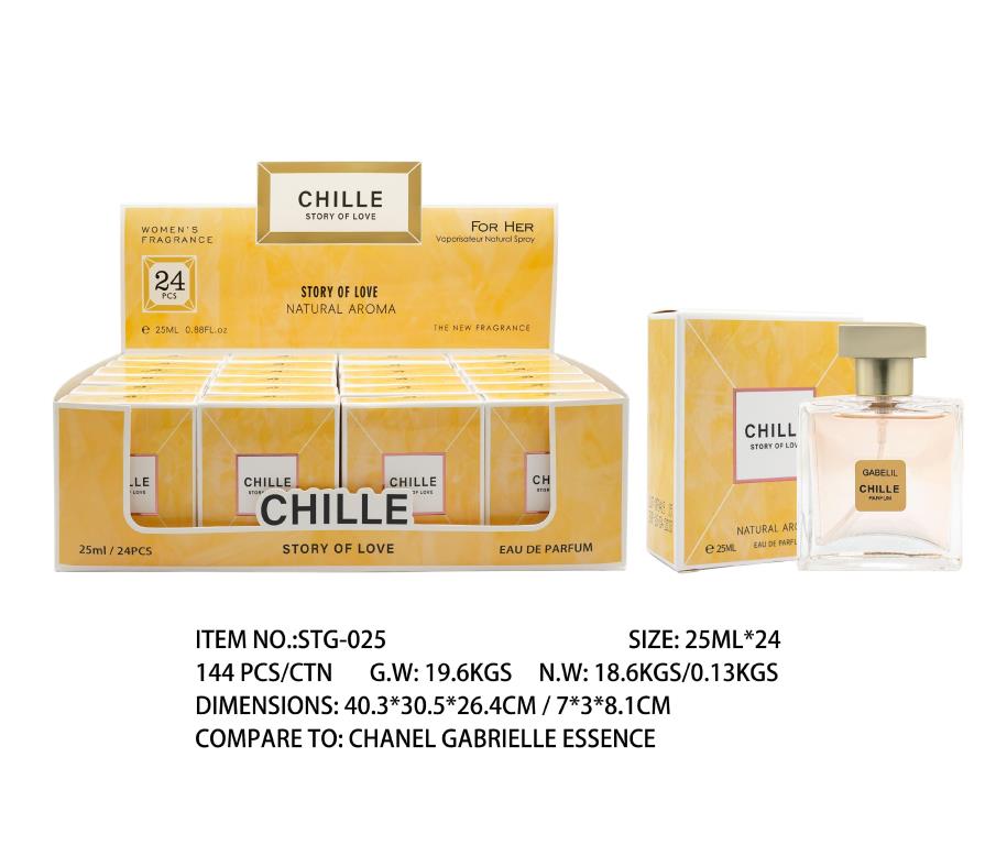25ml Chille Story of Love natural aroma perfume dupe inspired by Chanel Gabrielle Essence carton of 24