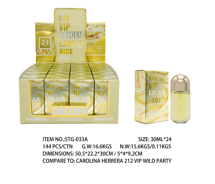 30ML KIK VIP Golden Lady's Nice - Smells like Carlina Herrera 212 VIP Wild Party (STG033A) - wholesale bulk packaging | DPack