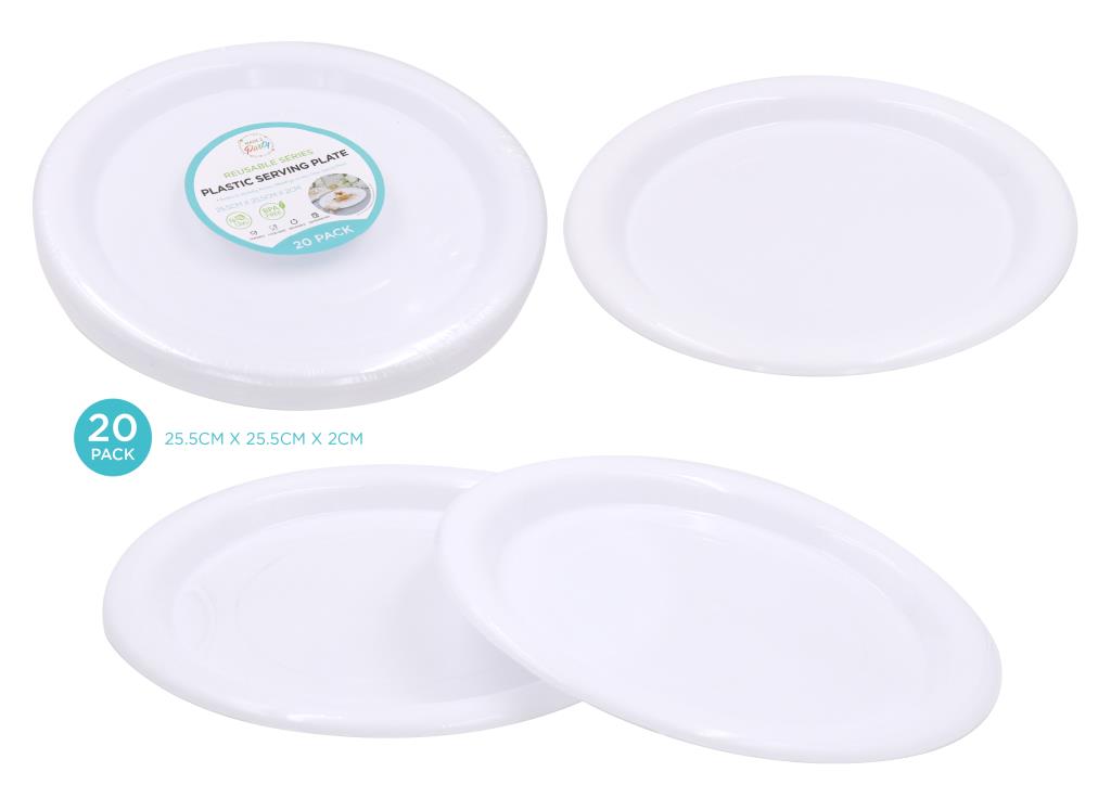 20PK Reusable Series Plastic Round Plates - 25.5CM x 2CM