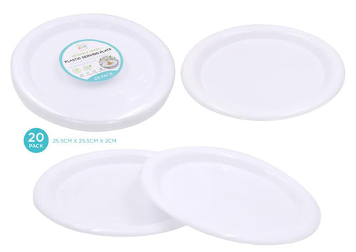 20PK Reusable Series Plastic Round Plates - 25.5CM x 2CM