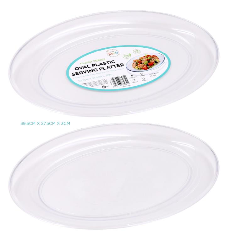 Plastic Oval Serving Platter - 39.5CM X 27.5CM X 3.1CM - CLEAR SERIES