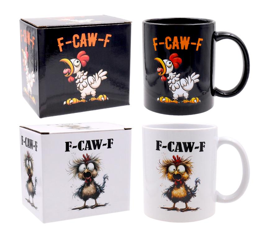 Gift-boxed 300ml novelty ceramic mug in new bone material with assorted CAW-F series designs for retail gifting