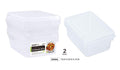 Two clear heavy-duty plastic containers with lids, 300ml capacity, 11x8x5cm, for food storage and hospitality use