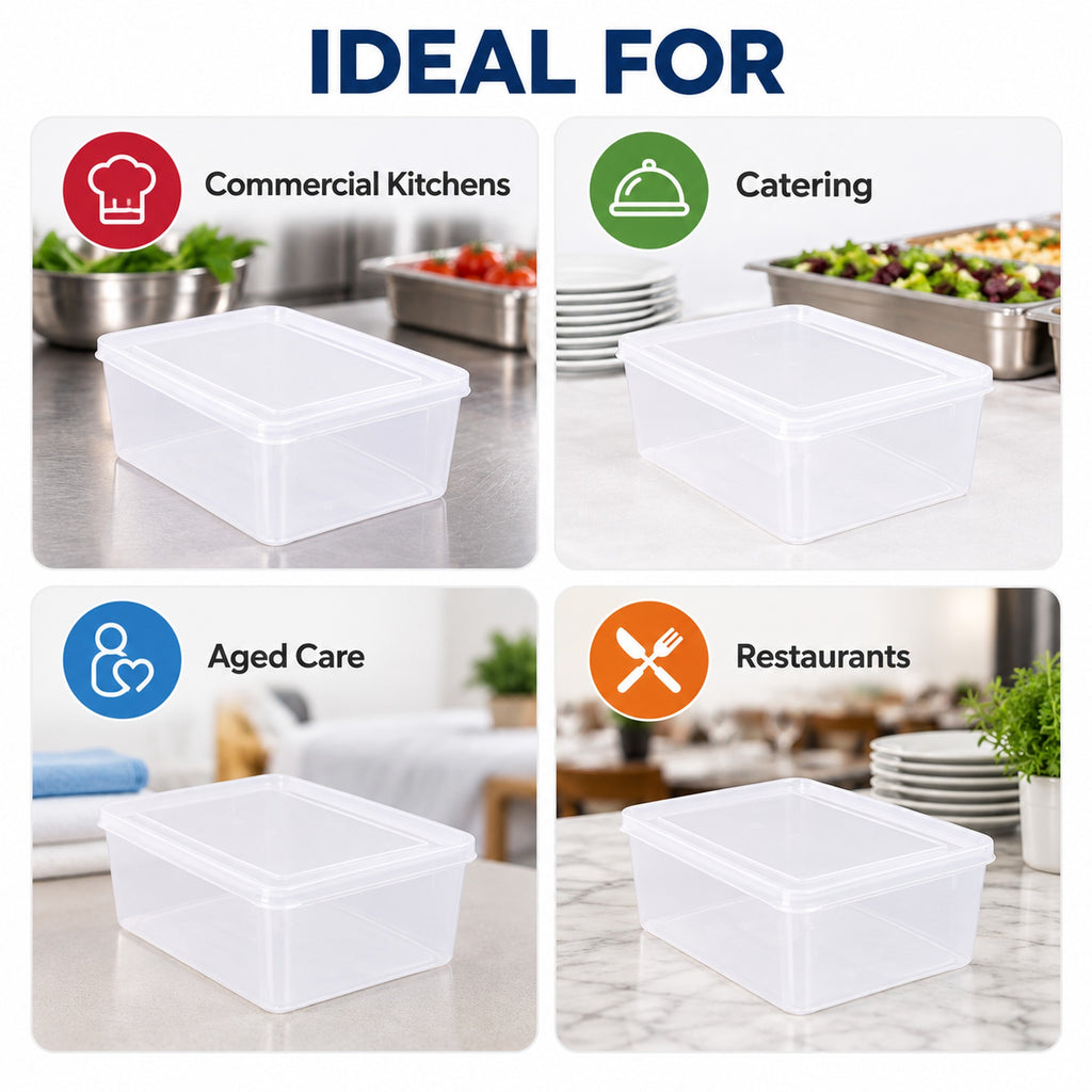 Food storage container for commercial kitchens, catering, aged care and restaurants