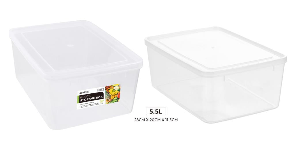 Extra-large heavy-duty clear plastic container with lid, 5.5 litre capacity, 28x20x11.5cm, for commercial catering and bulk food storage