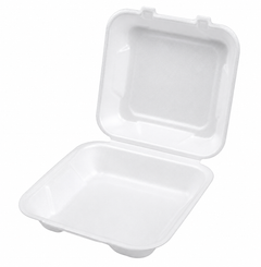 Sugarcane 3-Compartment Dinner Clamshell 9" White (Carton of 200)