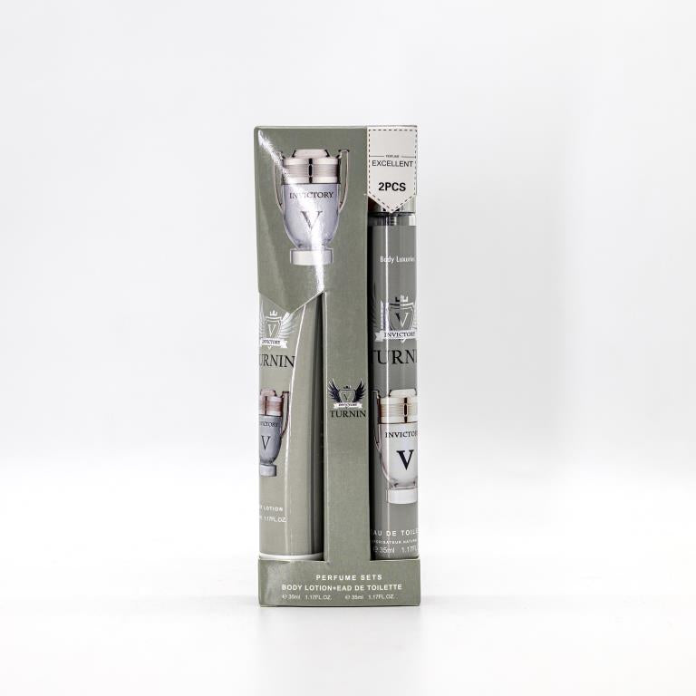 35ml Invictus-inspired body lotion and perfume gift set, wholesale pack of 12 sets for gift shops and hamper businesses