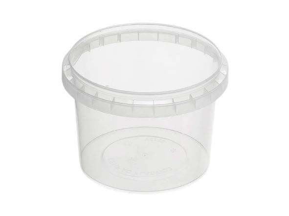 Genfac 565ml round tamper evident clear plastic food container with lid, 118mm diameter, 420 pieces per carton