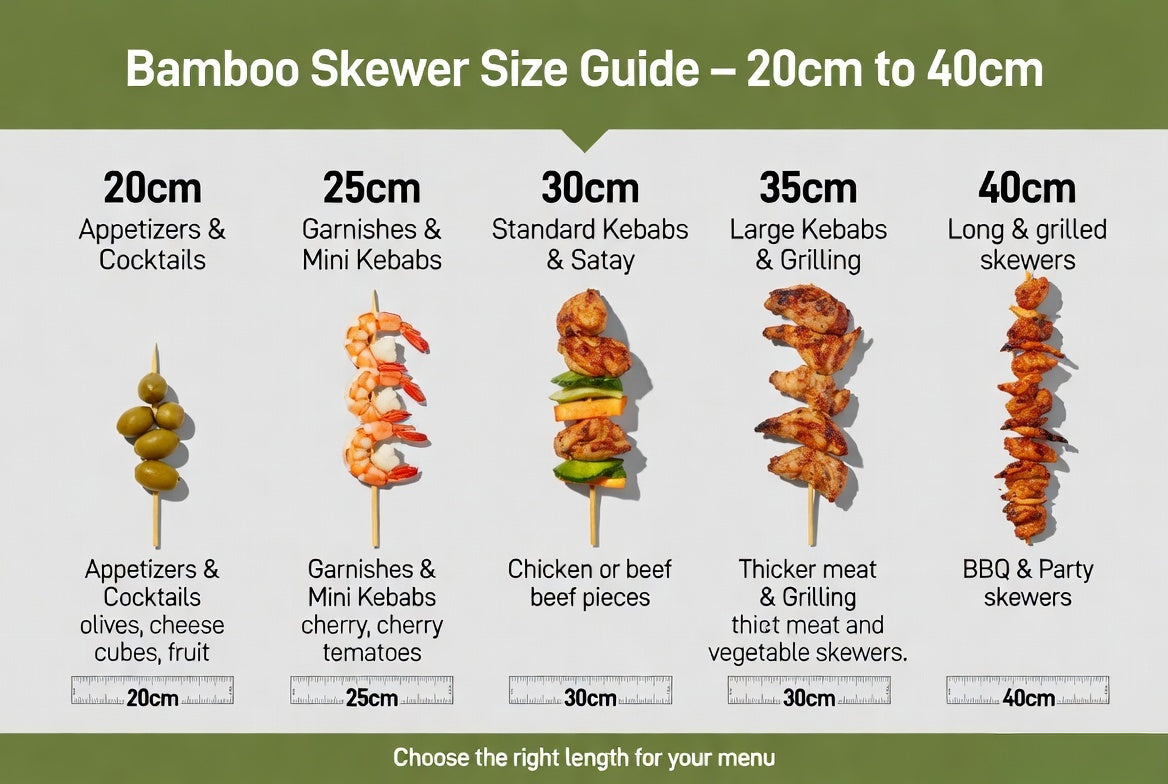 Bamboo skewer sizes comparison 20cm 25cm 30cm 35cm 40cm length guide