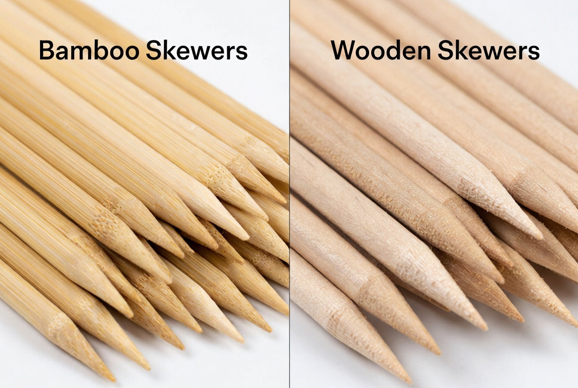 Bamboo skewers versus wooden skewers comparison quality strength food safe