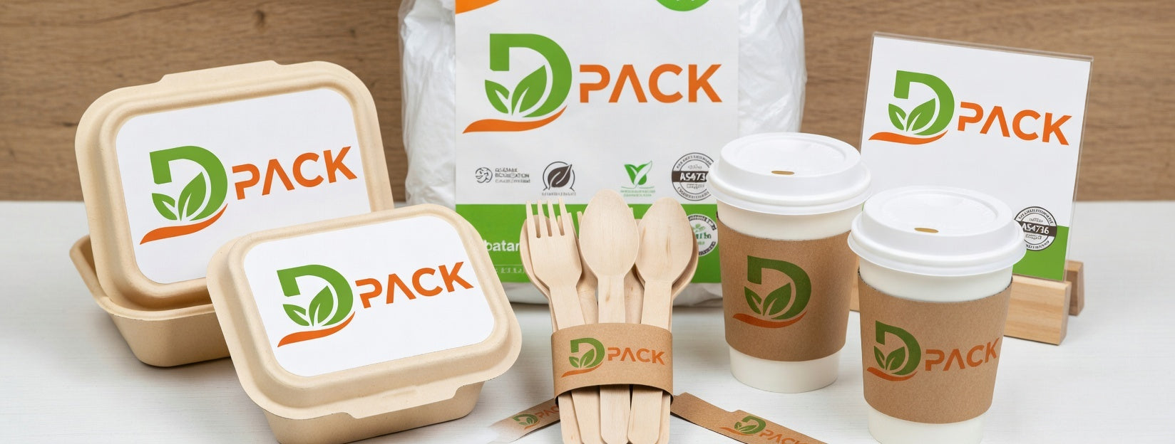 dpack Melbourne wholesale eco-friendly disposable products including sugarcane containers wooden cutlery compostable cups certified AS4736