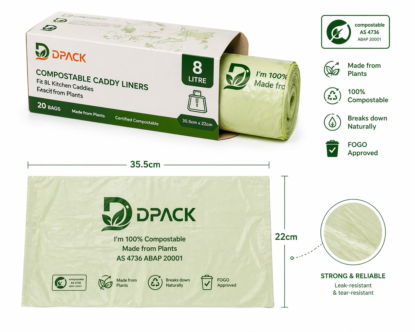 Kitchen Bag Compostable 8L product specifications wholesale Melbourne